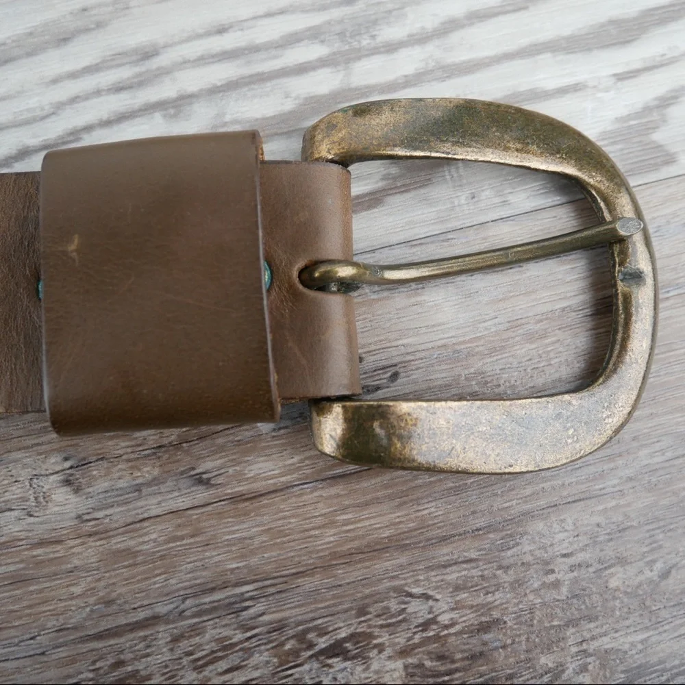 Salvatori brown leather belt w/brass tone buckle L - Picture 2 of 8